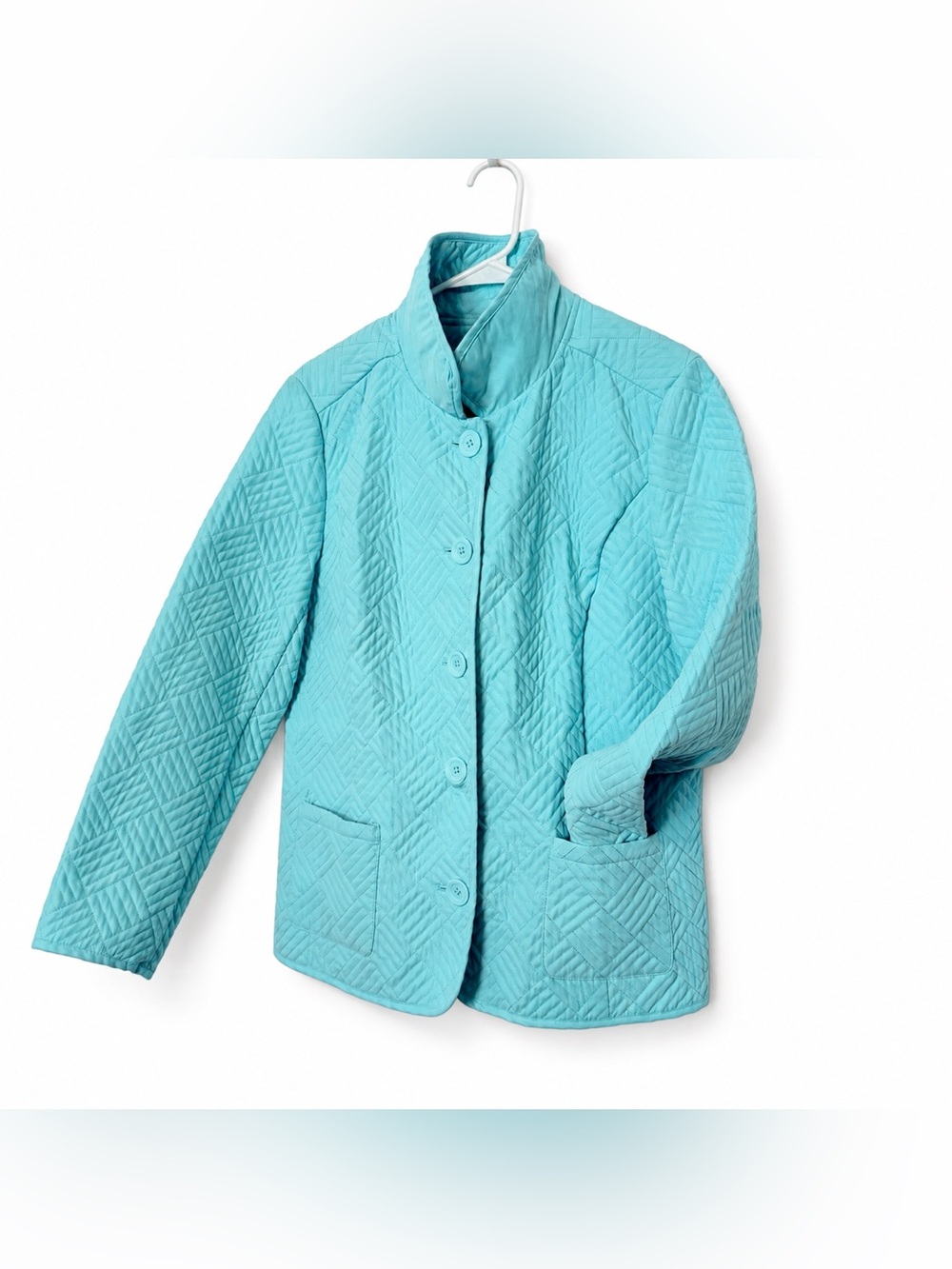 Large PtP 22” Croft & Barrow Aqua Quilted Jacket Button Front